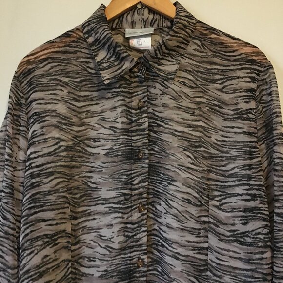 Made in Canada Sheer Animal Print Canadian Made Button Down Dress Shirt - Picture 3 of 16